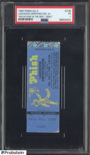 1999 Phish Stub Ticket Lakewood Amphitheatre, GA Mountains In Mist Debut PSA 1