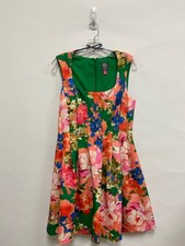 VINCE CAMUTO Size 12 Orange/Pink Green/Multi Flowers Sleeveless Ladies Dress