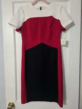 Anne Klein Sheath Dress Size 4 Short Sleeve Color Block Dress New With Flaws