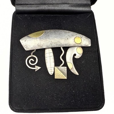 Sydney Lynch Marked Modernist Sterling Silver Abstract Freeform 22k Gold Brooch