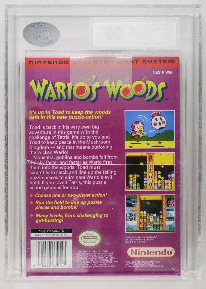 Wario's Woods NES 1994 NTSC Puzzle | SEALED UKG 90 GOLD | NINTENDO | RARE - Image 2 of 2