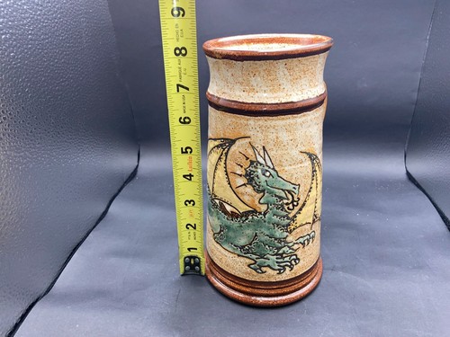 Vintage John Coiner Pottery Handmade Green Dragon Speckled Mug Cup Stamped - Picture 8 of 8