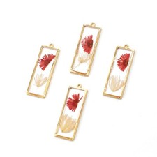 Clearance 8PCS Gold Tone Real Dry Flower Resin Rectangle Charm Pendant GBY419