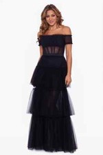 NWT 299 Betsy  Adam Tulle Tiered Corset Off-shoulder Gown 0