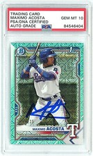 2021 MAXIMO ACOSTA BOWMAN CHROME MOJO AQUA AUTO AUTOGRAPHED 152/225 PSA DNA 10