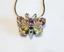 Sterling Silver Butterfly Necklace with Sterling Chain and Colored CZs