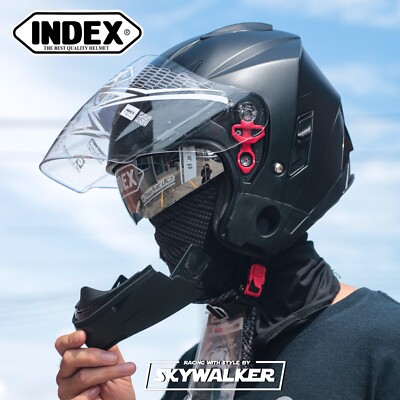 Motorcycle helmet INDEX TESLA I-SHIELD:PEARL BLACK (MATTE)