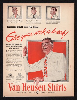 1943 Van Heusen Shirts Give Your Neck a Break Ties Pamajas Collars Print Ad Vtg