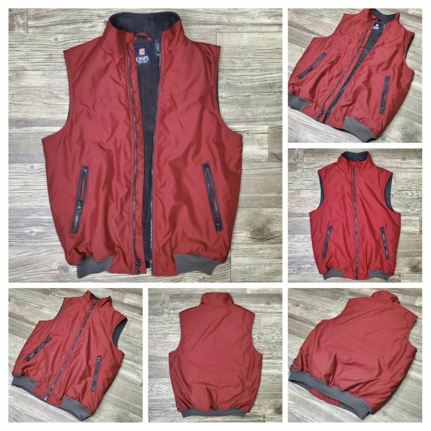 Vintage Chaps Ralph Lauren Men's Red & Dark Gray Fleece Lined Winter Vest Sz S