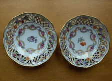 Schumann Bavaria Empress Dresden Flowers 2 pierced nut dishes~Germany~WWII