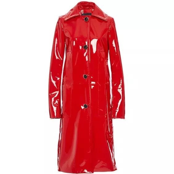 Women's Trench Vinyl Shiny Gothic Coat PVC Emo Top quality Faux Leather Red  Coat