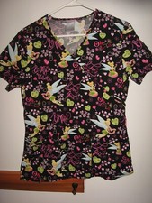 Women's Sz XS Small Disney Tinkerbell Nurse Scrub Top Uniform Extra Small