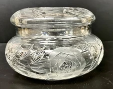 Antique ABP American Brilliant Cut Glass Crystal Hair Receiver Covered Bowl Rose