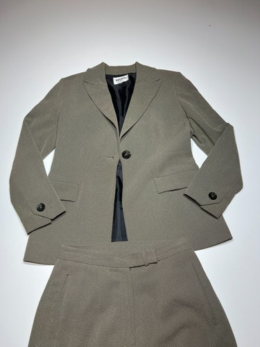 Kasper Petite Suit Set Womens Size 2P Green Button Front Blazer & Trouser Pants