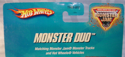 HTF 2009 - MONSTER JAM monster truck + Hot Wheels Car  MONSTER DUO   You Choose