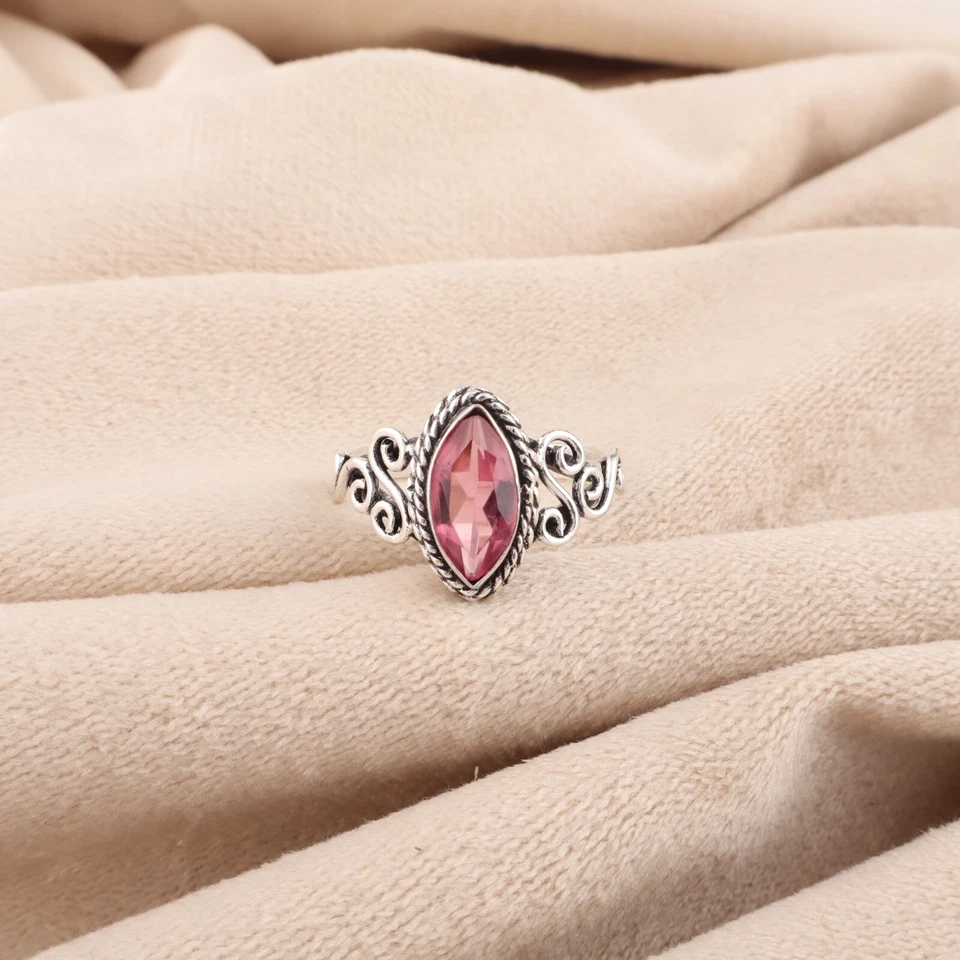 Natural Pink Tourmaline Gemstone 925 Sterling Silver Jewelry Handmade Women Ring - Image 3 of 4