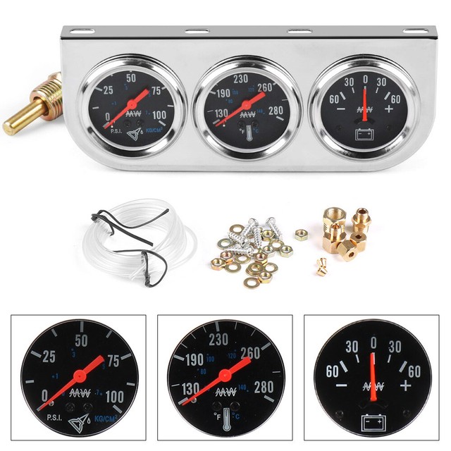 52mm Chrome 3in1 Car Triple Gauge Kit Oil Pressure Fahrenheit Water Temp Ammeter eBay