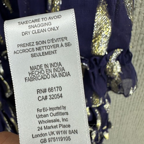 Jens Pirate Booty Midi Dress Womens S Navy Blue Gold Sleeveless Tiered Sheer - Picture 10 of 10