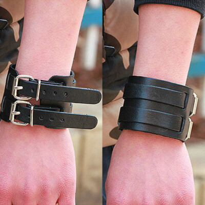 Edgda Punk Rock Wide PU Leather Wristband – Buckle Cuff Bracelet For Men & Women, Biker Style, Adjustable