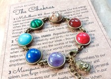 Chakra Gemstone Bracelet, Yoga Bracelet, Natural Crystal, Bronze, Balance, Boho
