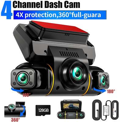 4 Channel 1080P FHD Dash Cam 360°Dash Camera 24 Hour Parking Mode 128GB Card US