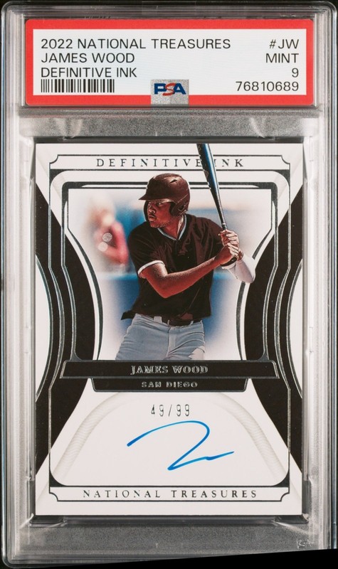 2022 National Treasures James Wood Definitive /99 Auto PSA 9 San Diego Padres