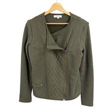 Athleta Olive Green Quilted Moto Jacket Asymmetrical Zip Sweatshirt Size S