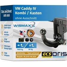 ANHÄNGERKUPPLUNG für VW Caddy IV 15-20 vert. abnehmbar ORIS +13pol E-Satz ABE