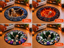 Halloween 3D Vortex Round Rug, Novelty Ghost Skeleton 3D Optical Illusion Rugs