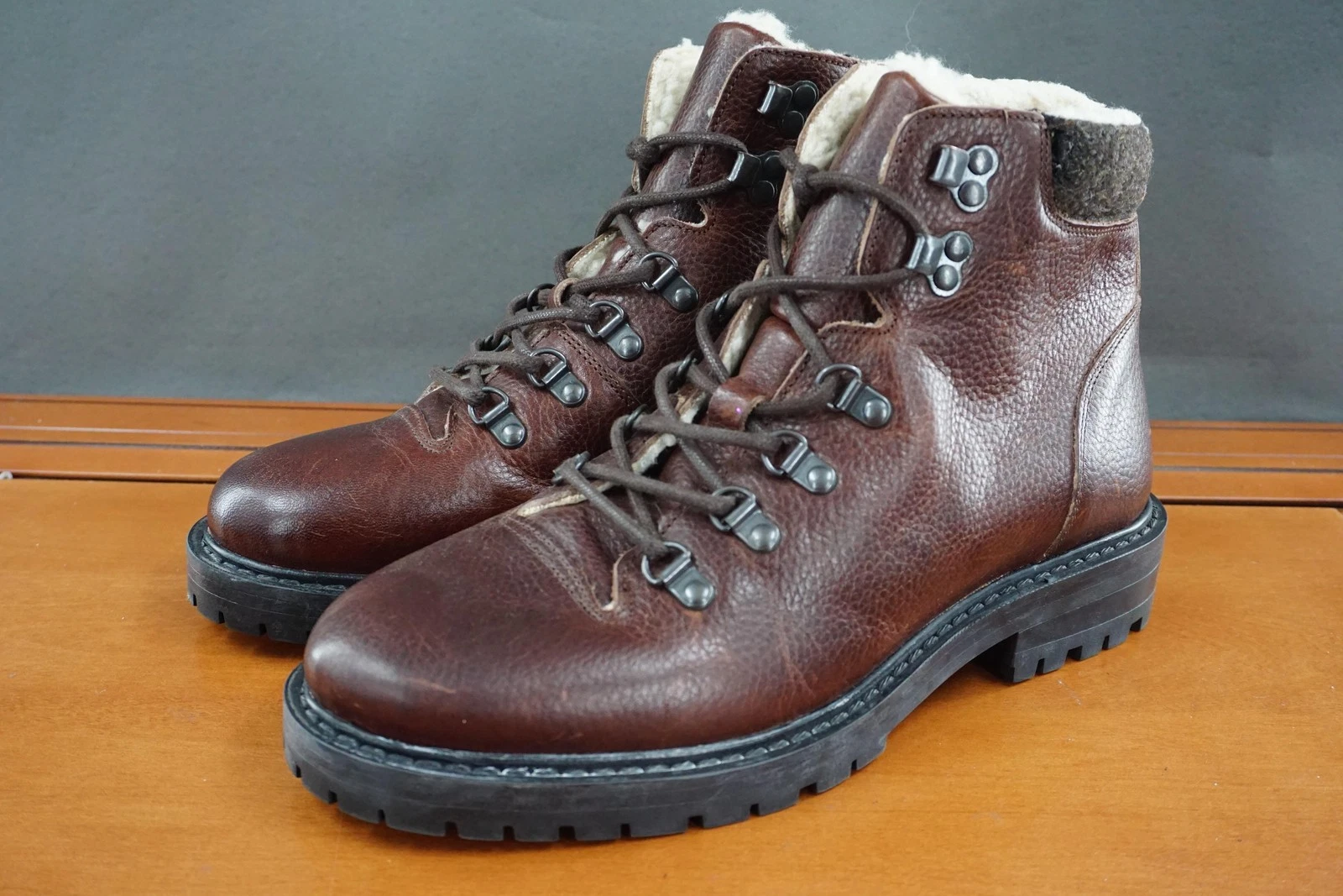 Bruno Magli Philip Boot Mens Size 8.5 Brown Lace Up Hiking Fleece Lined Leather