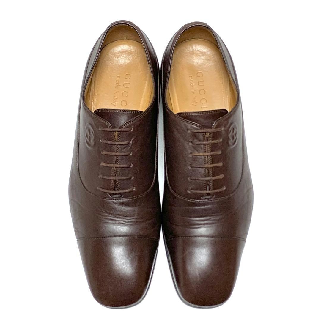 Gucci Logo Wingtip Dress Shoes Brown Leather Size 6.5 US About 7 For Men thumbnail 6