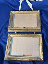 Vintage Burnes Of Boston Ribbon DoubLe Hanging Pictures Goldtone Frames