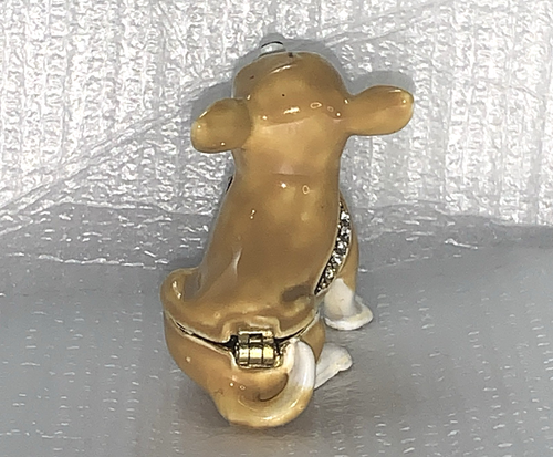 Bejeweled Chihuahua Trinket Jewelry Box Miniature Hinged Crystals Golden Accents - Picture 3 of 12