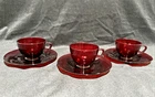 Vintage Anchor Hocking Royal Ruby Red Tea cup and Saucer Set of 3