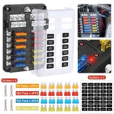 12 Way Blade Fuse Box Block Holder LED Indicator 12V 32V Auto Marine Waterproof