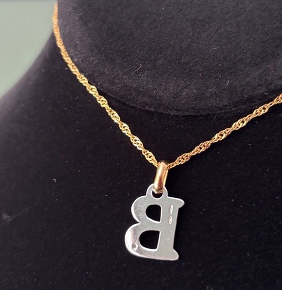 18K Solid Gold Two-Tone Initial Pendant - image 6