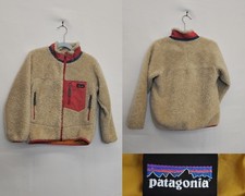 Patagonia Deep Pile Fleece Jacket Youth XS 5-8 Full Zip Oatmeal/Pink W4583