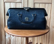 LILLY Black Vintage Pebbled Leather Doctor Medical Travel Bag