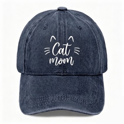 Classic Cat Mom Vintage Washed Baseball Cap, Retro Cute Cat Lover Adjustable Hat