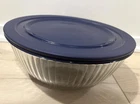 Pyrex 4.5 QT Ribbed Clear Glass Bowl 7404-S + Navy Blue Lid Mixing Storage VGC