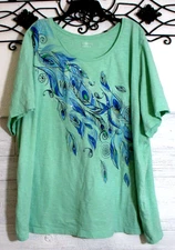 Catherines Women's Top Size 3X Short Sleeve Blue Round Neck