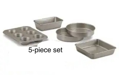 Wolfgang Puck 5 Piece Nonstick Bakeware Set- 2 Round Cake, Loaf, Muffin, Square