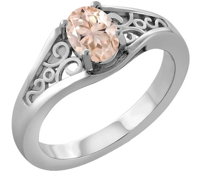 925 Sterling Silver 0.62 Carat Natural Peach Morganite Engagement Wedding Ring