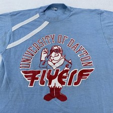Vtg University of Dayton Flyers Shirt S NCAA Basketball Champion Blue Bar 80s