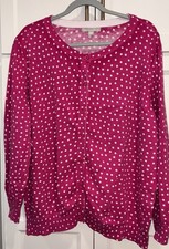 Woman Within Women  s Size 22/24 1X Pink  White Polka Dot Cardigan Sweater
