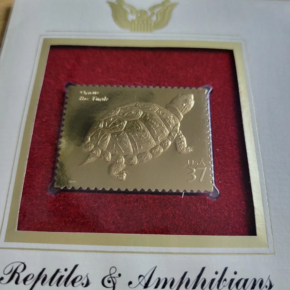 Caja ornamentada tortuga oro 22kt réplica sello primer día emisión con tarjeta Foto 2 de 4