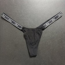 NWT VICTORIA'S SECRET PINK BLACK MICRO TINY LOGO SIDE STRAPS THONG PANTIES