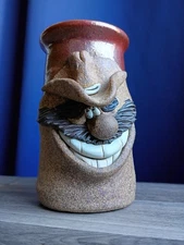 MMS Mahone Made Cowboy Funny Face 3D Folk Art Pottery Stoneware Beer Mug