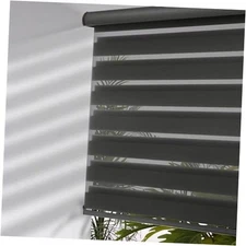  Cordless Zebra Blinds with Free-Stop Function - Dual Layer 36"W x 72"H Black