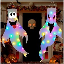 Light Up Your Halloween with 2 Hanging Ghost Decorations - Indoor/Outdoor